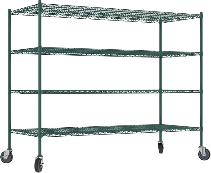 Commercial NSF Listed Green Epoxy Mobile Wire Shelving Kit 30" x 72" x 60", with 4 Shelves Perfect for Warehouse, Walk-in Refrigerator, Freezer, Grocery Store, Restaurant, Dishroom