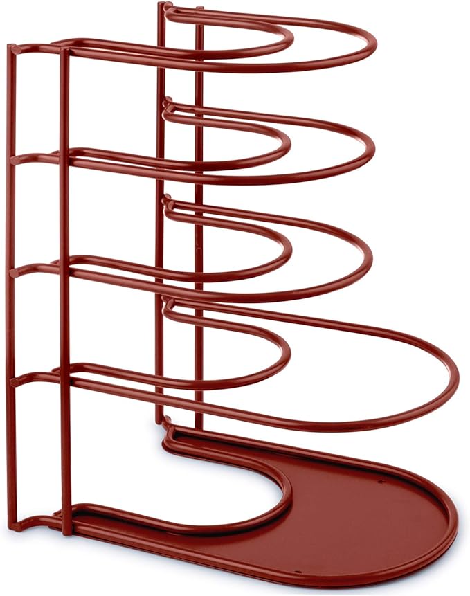 Cuisinel Pan Organizer for Cast Iron Skillets, Griddles and Pots - Heavy Duty Steel Construction - Holds Up to 50 LBS - Red 12.2 Inch - No Assembly Required