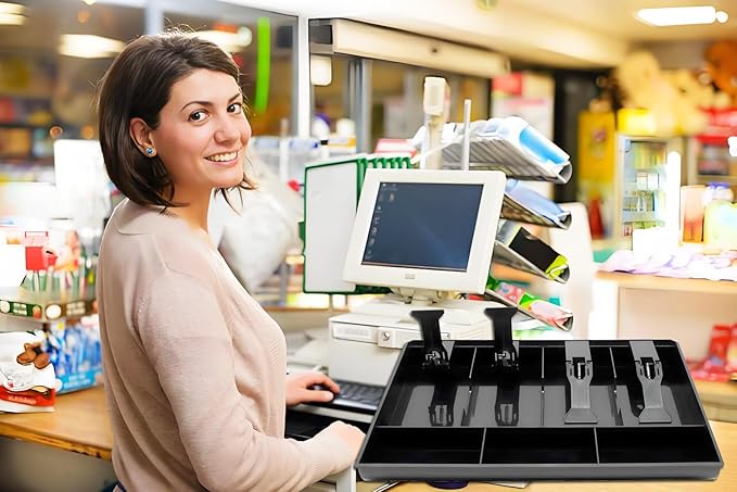 Cash Register Drawer Insert Tray with for Money Storage, Banks Supermarkets Stores,Black (4 Bill & 3 Coin)
