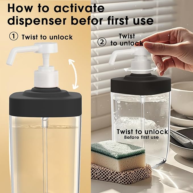 Kitchen Soap Dispenser with Sponge Holder, 800ml Large Capacity Dish Soap Dispenser Caddy, Shatterproof & Rustproof Sink Organizer with Extended Tube, Removable Caddy - Free Funnel Included (White)