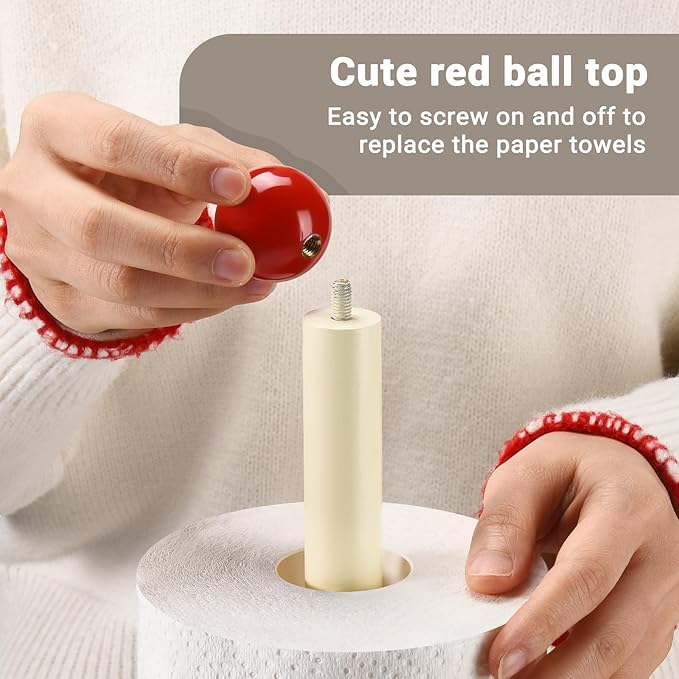 Paper Towel Holder, Cute Wooden Red Ball Kitchen Roll Stand Organizer Countertop Free Standing, Spray Paint Black White Holder, Housewarming Gift New Home