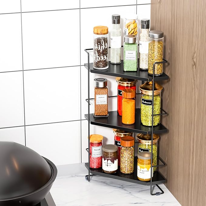 BOIVSHI 3-Tier Bathroom Organizer, Bathroom Counter Organizer, Bathroom Organizers and Storage for Bathroom, Kitchen Counter, Corner Storage Shelf for Bedroom Storage Makeup Skincare Perfume (Black)