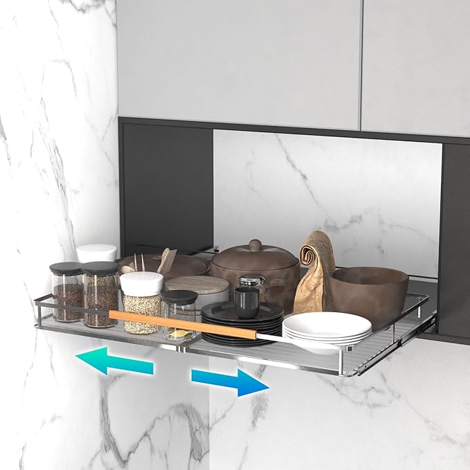 Expandable Pull Out Cabinet Organizer, Adjustable Width 20.5~37.5" W x 22.7" D, Bottom Mount Under Sink Organizer, Under Sink Organizer, Drawer Organizer Slide Out for Pots Pans