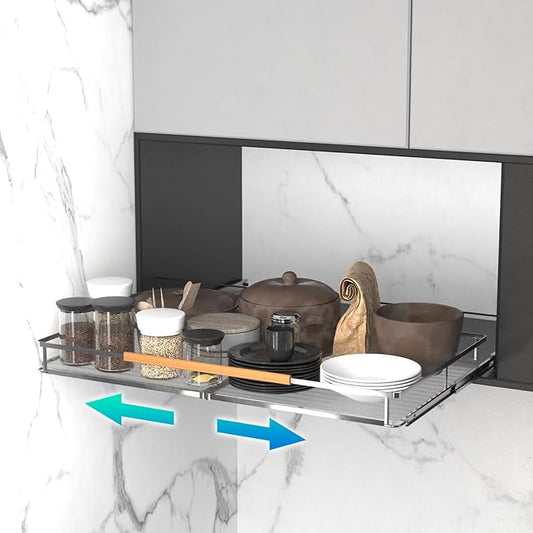 Expandable Pull Out Cabinet Organizer, Adjustable Width 20.5~37.5" W x 22.7" D, Bottom Mount Under Sink Organizer, Under Sink Organizer, Drawer Organizer Slide Out for Pots Pans