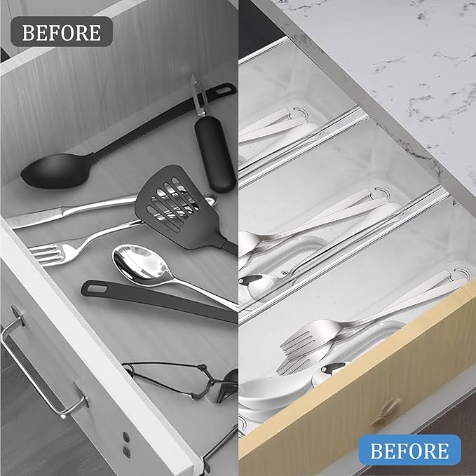 12 Pcs Clear Plastic Drawer Organizer 9 x 3 x 2 Inches Kitchen Bathroom Fridge Utensil Vanity Drawer Organizers Tray Makeup Storage Organizer Drawers Trays for Organization Office