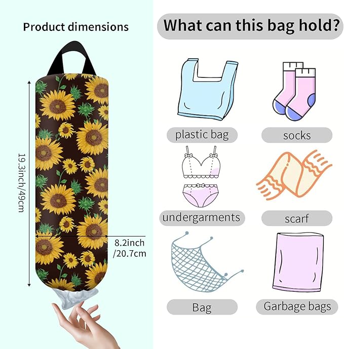 Plastic Bag Holder, Wall Mount Grocery Bag Organizer, Funny Hanging Trash Storage Dispenser for Home Kitchen Boho Sunflowers