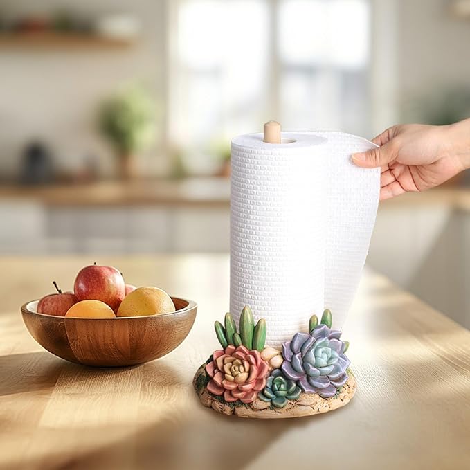 Colias Wing Cactus Pattern Paper Towel Holder Stand, Resin Cactus Crafts Display for Kitchen Countertop,Table Top Restaurant Cake Shop Dessert Shop