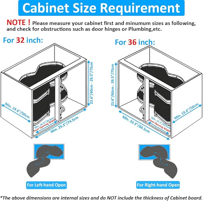 HANKEY Swing Left Blind Corner Cabinet Pull Out Organizer 2-Tier Slide Out Kitchen Organizers and Storage with Soft Close, Kitchen Cabinet Lazy Susan Organizer for Cabinet 32inch, Left Open