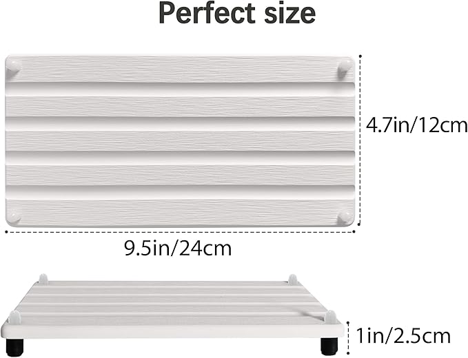 2 PCS Water Absorbing Stone Trays for Bathroom Counter, Fast-Drying Faucet Mat for Kitchen Sink, Diatomite Sink Caddy, Hand Soap Holder with Anti-Skid Feet (9.5" x 4.7" White)