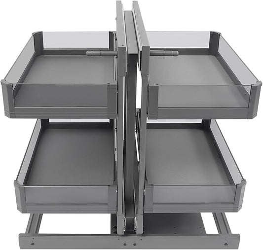 2 Tier Corner Blind Cabinet Pull-Out Organizer, Minimum Opening 14.57 Inch Corner Blind Pull-Out Storage Shelf, Sliding Organizer Baskets, Fits Left and Right Opening
