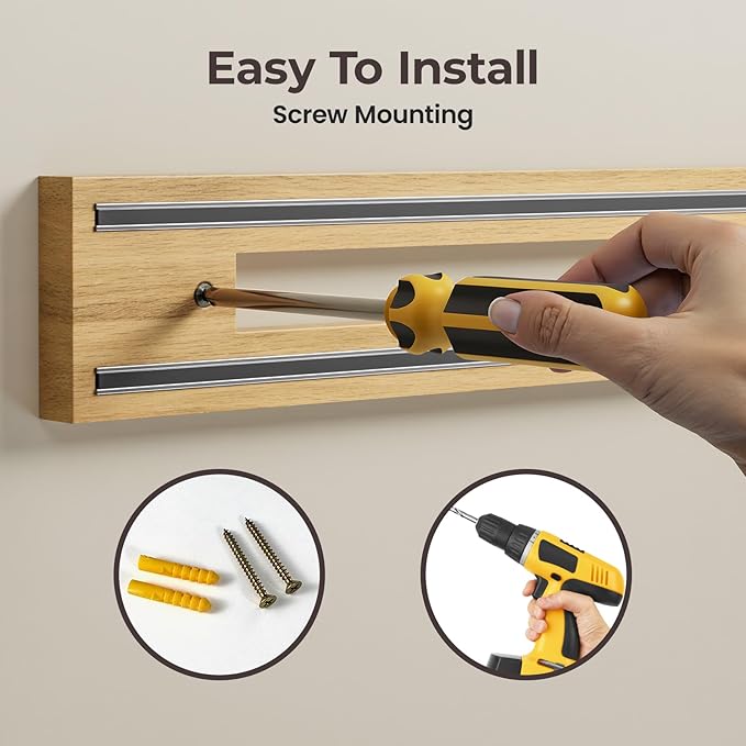 Magnetic Knife Holder for Wall, Magnet Knife Storage Strip Wooden 16.5 Inch, Use as Knife Bar, Knife Rack, Kitchen Utensil Organizers Tool, Wall Mount, Housewarming, Party, Gift