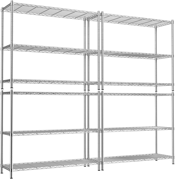 MODCART Storage Shelves, 4 PCS 48" L x 20" W x 47" H Heavy Duty Garage Wire Shelving Unit Loads 1200LBS, 3-Tier Adjustable Metal Industrial Utility Shelf Rack for Kitchen, Laundry Room, Basement