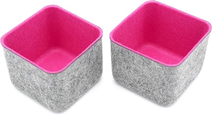 Welaxy Storage bins Set Office Drawer Organizers for School Dorm Home Kitchen bathroom bedroom Closet Cabinet Desk organize boxes Junk Organizing 2-Pack (Rose Red)