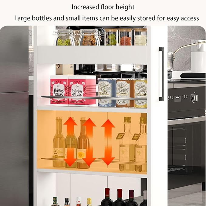 Slim Rolling Storage Cart with Wheels Narrow Spice Rack Organizer Cabinet Next to Refrigerator Space Saving Wood Storage Cabinet for Kitchen, Pantry(White,D 17.72 x H 31.69 x W 7.87 in)