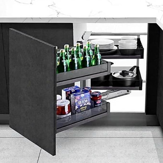 Blind Corner Cabinet Pull Out Organizer, 2-Tier Pull-Out Organizer with 4 Baskets, Corner Pull Out Cabinet with Sliding Design, Pull Left