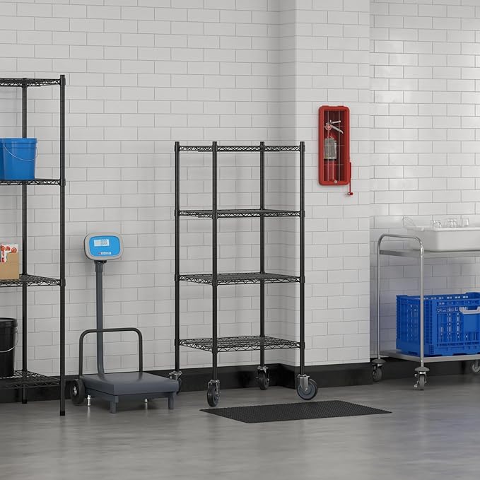 Commercial NSF Listed Black Epoxy Mobile Wire Shelving Kit 21" x 24" x 60", with 4 Shelves Perfect for Warehouse, Walk-in Refrigerator, Freezer, Grocery Store, Restaurant, Dishroom
