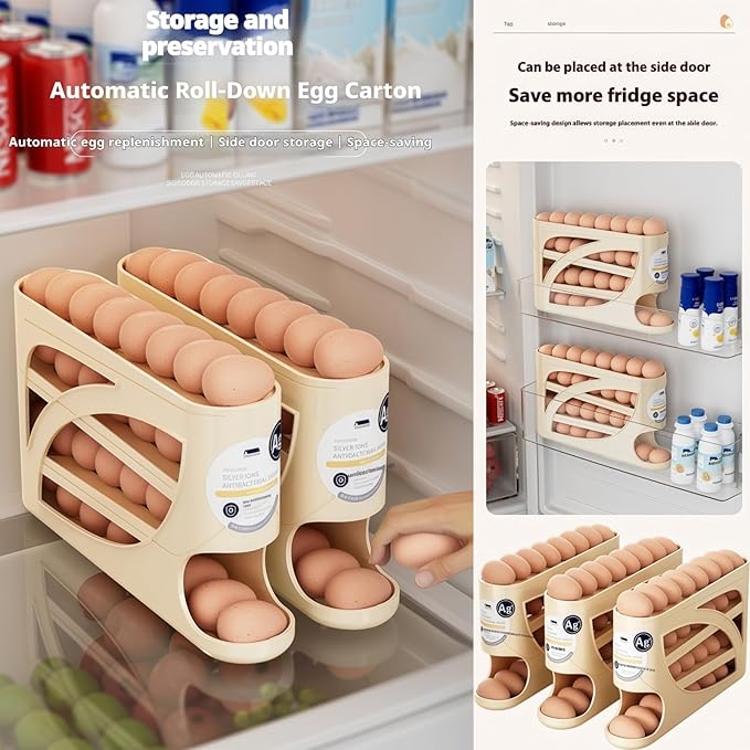 Fridge Egg Holder, 30 egg organizer/tray for refrigerator,fridge organizers and storage for Kitchen.(Beige)