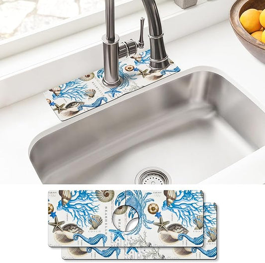 Sink Faucet Absorbing Mat, 2 Pack Drying Mat Around Faucet Sink Splash Guard Behind Faucet Sinkmat For Kitchen Bathroom Island Rv 15 * 5.5 Inch (38 * 14 cm)