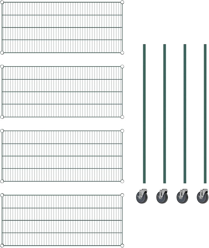 Commercial NSF Listed Green Epoxy Mobile Wire Shelving Kit 21" x 48" x 60", with 4 Shelves Perfect for Warehouse, Walk-in Refrigerator, Freezer, Grocery Store, Restaurant, Dishroom