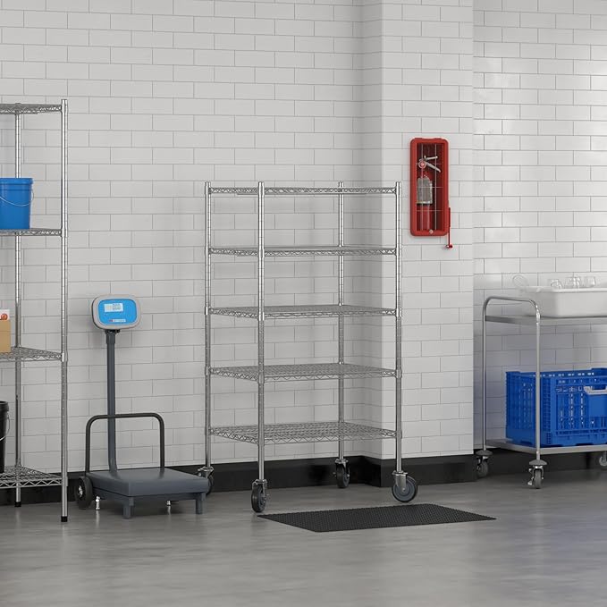 Commercial NSF Listed Chrome Mobile Wire Shelving Kit 24" x 30" x 60", with 5 Shelves Perfect for Warehouse, Walk-in Refrigerator, Freezer, Grocery Store, Restaurant, Dishroom
