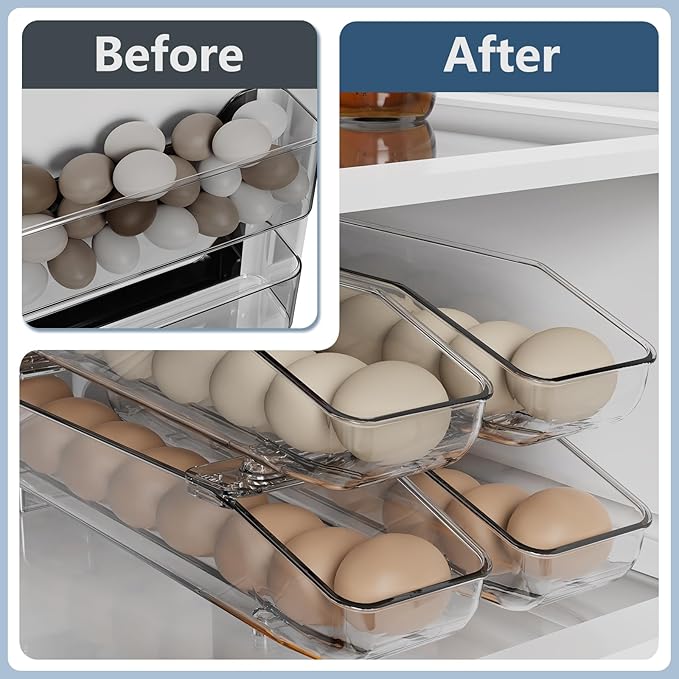 CHANCETSUI Egg Storage Container Organizer Pack of 2- Egg Holder for Refrigerator, Clear Plastic Egg Fresh Storage Box, stackable Eggs Tray for Kitchen Organizers and containers