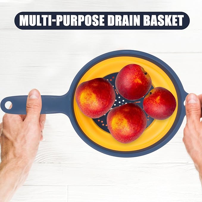BESPORTBLE Folding Vegetable Drain Basket over Sink Colander Kitchen Storage Basket with Handle Orange Hollow Design for Washing Produce Random Style