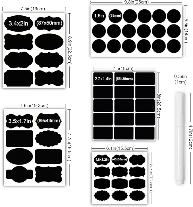 XQIGI Chalkboard Labels 244 PCS, Waterproof Reusable Blackboard Stickers with 2 Chalk Marker, Erasable Handwritten Stickers or Food Containers, Mason Jars, Pantry, Bottles Storage Bins (244 PCS)