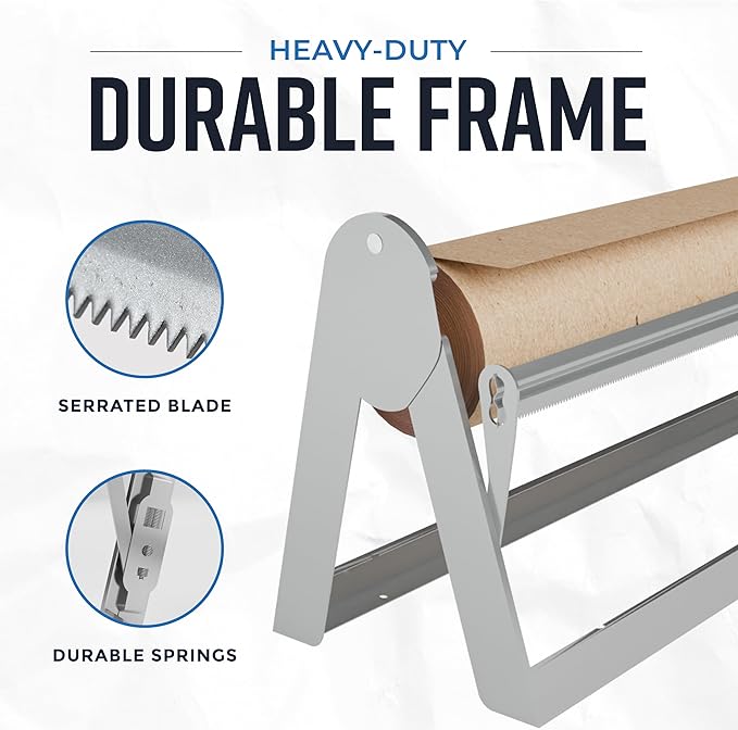 Bryco Goods - 24 Inches Roll Dispenser and Cutter Made of Heavy-Duty Steel Frame & Sharp Blade. Wall Mountable & Tabletop. Ideal for Kraft, Freezer, Packing & Butcher Paper - Up to 1000ft Rolls