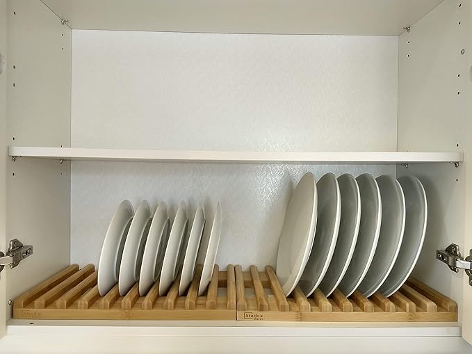 Bamboo Dish Rack, Regular(0.8" Holder Width 10 Slots), Stylish Low Profile Plate Stand, Dish Drying Rack, Cabinet Plate Stand, 15.56" Lx10 Wx1.38 H (39.53cmx25.40cmx3.49cm)