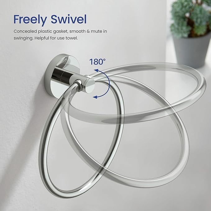 KIBI Toilet Paper Holder and Towel Ring Set | Chrome Finish Bathroom Hardware Set, Wall Mounted Hand Towel Holder and Towel Hanger | Solid Brass Construction, C-KBA14-2-2