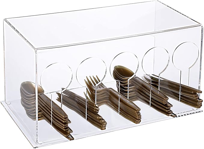 Vesici Plastic Utensil Dispenser Acrylic Utensil Dispenser Silverware Organizer Holder for Kitchen and Restaurant(5 Compartment,Clear)