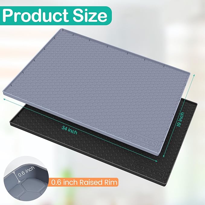 FORWOS Waterproof Under Sink Mat 34" x 19", Silicone Cabinet Liner, Rubber Protector for Kitchen and Bathroom, Keeps Cabinets Clean, Dry, and Organized (Grey)