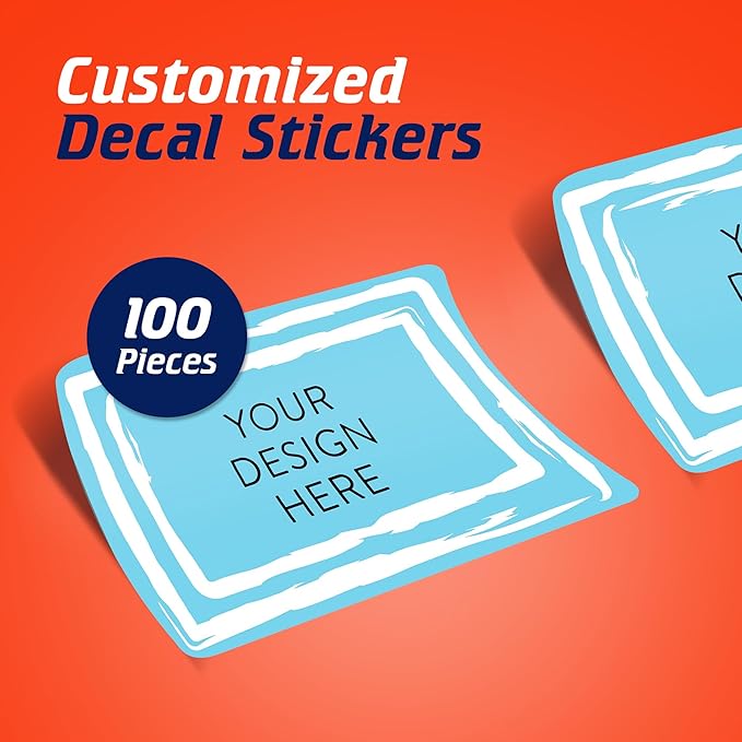 100 Custom Vinyl Stickers - Upload Your own Image, Text, Design, Logo - Personalized Logo Labels for Handmade, Packaging, Bottle, Jars, Candle, Brand Stickers (Blue Swirls, 6x4)