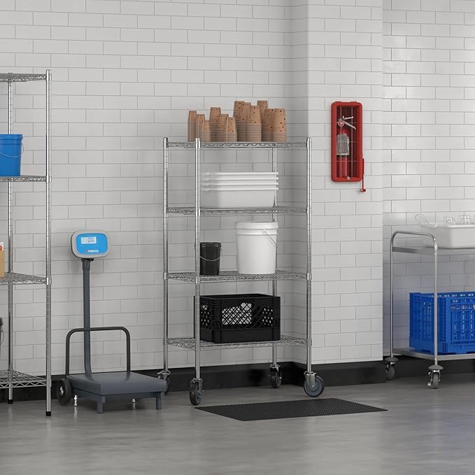 Commercial NSF Listed Chrome Mobile Wire Shelving Kit 18" x 30" x 60", with 4 Shelves Perfect for Warehouse, Walk-in Refrigerator, Freezer, Grocery Store, Restaurant, Dishroom