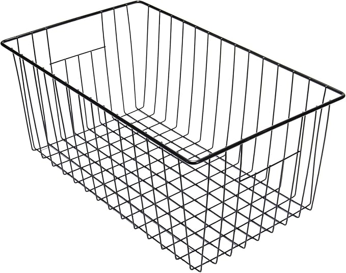 Y.Z.Bros 16" L x 12" W Wider Freezer Storage Organizer Baskets Container, Deep Metal Wire Chest Upright Refrigerator Divider with Built-in Handles for Cabinet, Pantry, Closet, Kitchen, Black