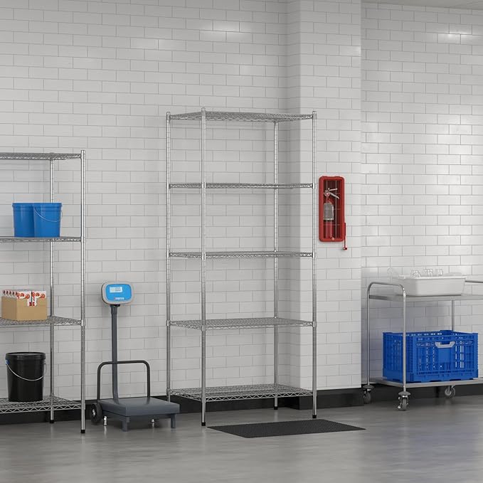 Commercial NSF Listed Chrome Stationary Wire Shelving Kit 24" x 36" x 86", with 5 Shelves Perfect for Warehouse, Walk-in Refrigerator, Freezer, Grocery Store, Restaurant, Dishroom