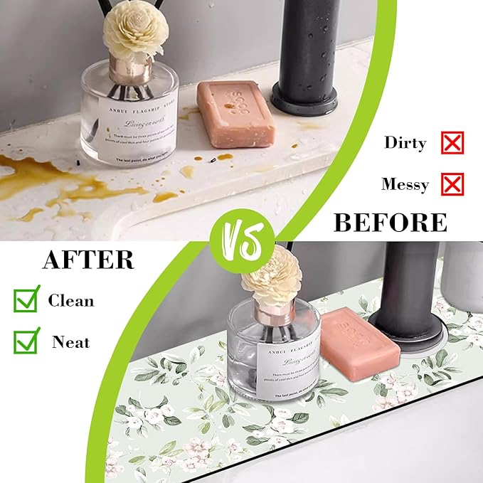 Sink Splash Guard Faucet Mat Petunias Flowers and Butterflies Absorbent Fast Drying Mat Sink Gadgets Splash Guard Behind Faucet Drip Catcher for Kitchen Bathroom 23.5"X5.5"
