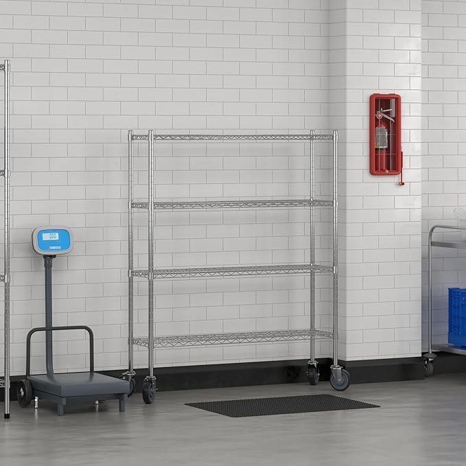 Commercial NSF Listed Chrome Mobile Wire Shelving Kit 12" x 48" x 60", with 4 Shelves Perfect for Warehouse, Walk-in Refrigerator, Freezer, Grocery Store, Restaurant, Dishroom