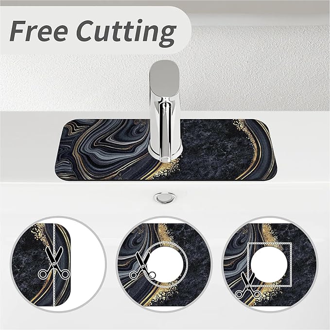 Kitchen Sink Splash Guard，Abstract black gold marble Faucet Mat Sink Gadgets-Super Absorbent Fast Drying Mat Drip Catcher for Kitchen, Bathroom,Sink Mat, Dish Drying Mat, Bathroom(15" X 5.5" )