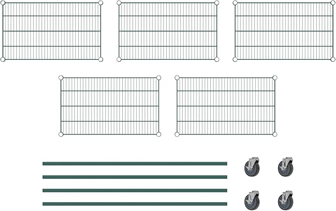 Commercial NSF Listed Green Epoxy Mobile Wire Shelving Kit 18" x 30" x 60", with 5 Shelves Perfect for Warehouse, Walk-in Refrigerator, Freezer, Grocery Store, Restaurant, Dishroom