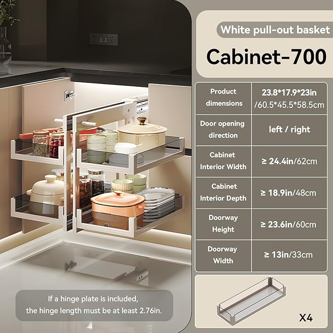 Blind Corner Cabinet Pull Out 13", 14.1", 15.3", 16.9", 2 Tier Kitchen Cabinet Organizer, Left & Right Open Compatible, Blind Corner Kitchen Cabinets