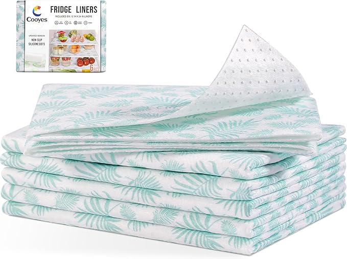 Cooyes Absorbent Refrigerator Liners, Non Slip Shelf Liner for Drawers & Kitchen Cabinets, Cloth Material Keep Produce Fresh Longer, Machine Washable, 17.7" * 24", 6 Pack