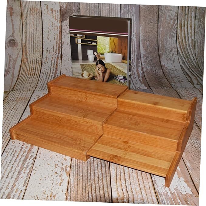 Expandable Bamboo Spice Rack 3-Tier Kitchen Condiment Organizer Space Saving Countertop Seasoning Storage Shelf for Jars and Bottles