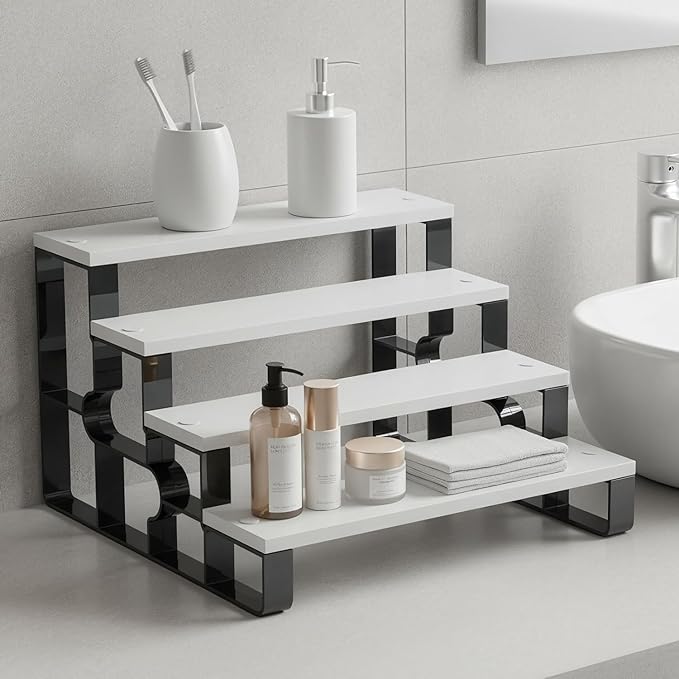 Cologne and Perfume Display Shelf,4 Tier Makeup Organizer for Bathroom Decor,Spice Rack for Kitchen,Bedroom, Bathroom Countertop OrganizerWood(White,4 Tiers-Width=11.2")