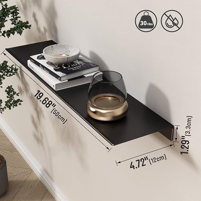 Danpoo Black Floating Shelves for Wall Storage, Metal Wall Shelves for Living Room, Bathroom, Kitchen, 20" Long Display Shelves for Collectibles(2 PCS)