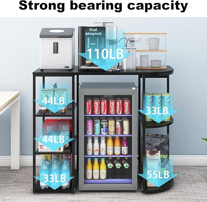 PUNCIA Mini Fridge Cabinet with Power Outlet – Coffee Bar Cabinet with Refrigerator Space and Storage Shelf Beverage Wine Cooler Stand Microwave Oven Rack for Dorm Apartment or Dorm Use