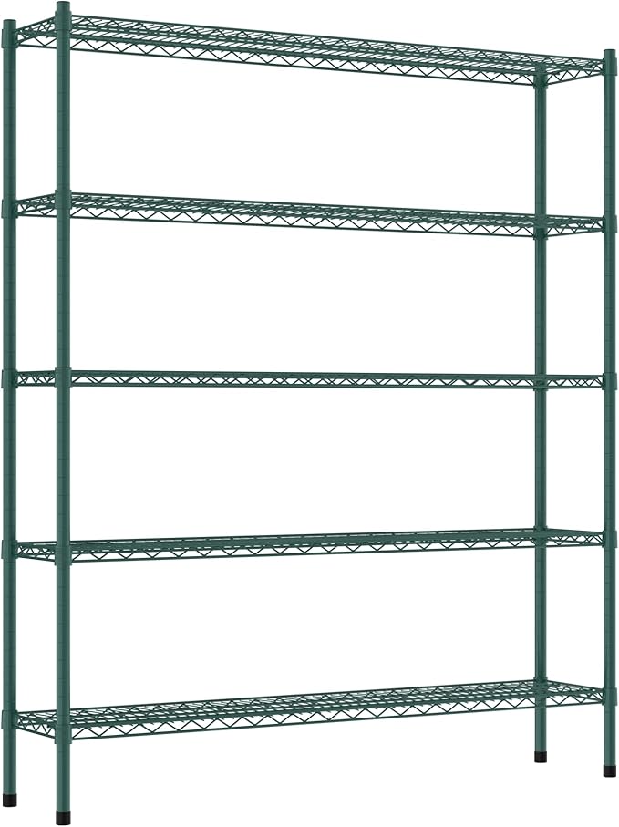 Commercial NSF Listed Green Epoxy Stationary Wire Shelving Kit 12" x 54" x 64", with 5 Shelves Perfect for Warehouse, Walk-in Refrigerator, Freezer, Grocery Store, Restaurant, Dishroom