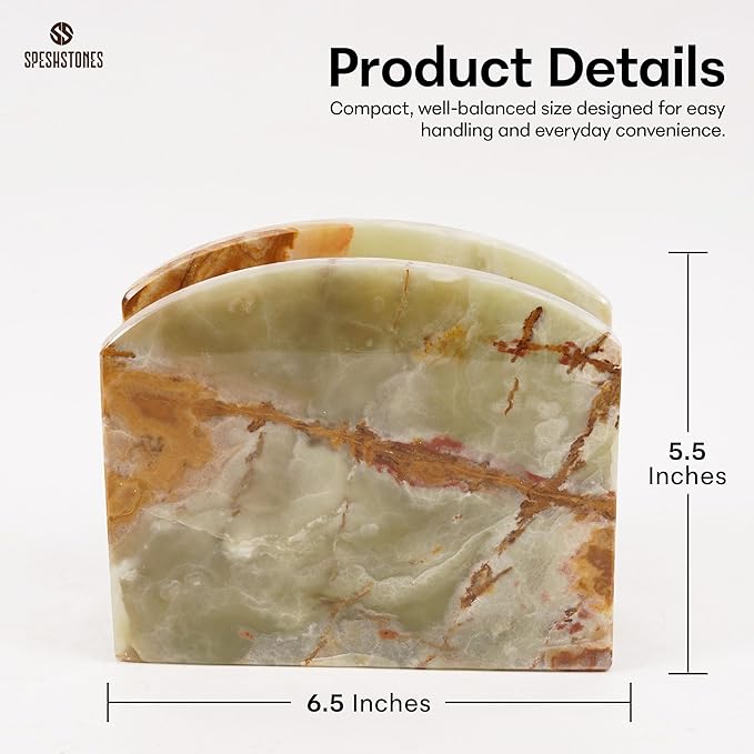 Marble Napkin Holder 6.5 Inch Handmade Green Stone Organizer for Tissue Paper & Cocktail Napkins, Ideal for Coffee Bar Table, Bathroom, Kitchen Countertop & Home Decor