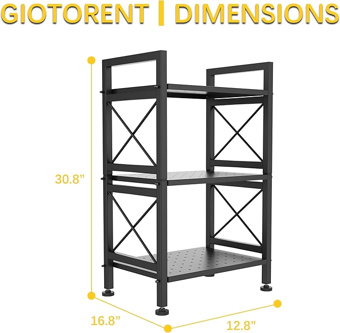 GIOTORENT 3-Tier Industrial Metal Bookcase, Narrow Bookshelf for Bedroom & Living Room - Tall Storage Shelf for Books Movies CDs, 16.8" W x 12.8" D x 30.8" H, Black