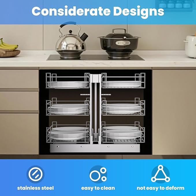 Min 17" W Opening Blind Corner Pull Out Organizer, 3 Tier 6 Shelf Kitchen Cabinet Organizer, Chrome Carbon Steel Storage Basket, Slide Out Storage Organizer, Left & Right Open Compatible